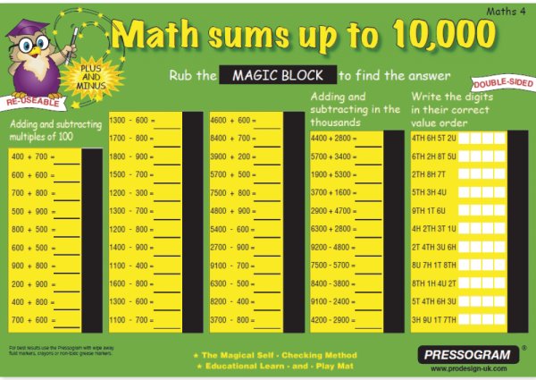 TimeTEX magic board "Mathematics" Engelsk talområde op til 100.000