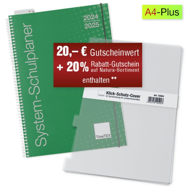 System-Schulplaner-Set 2024/2025 A4-Plus, grün, mit Klick-Schutz-Cover