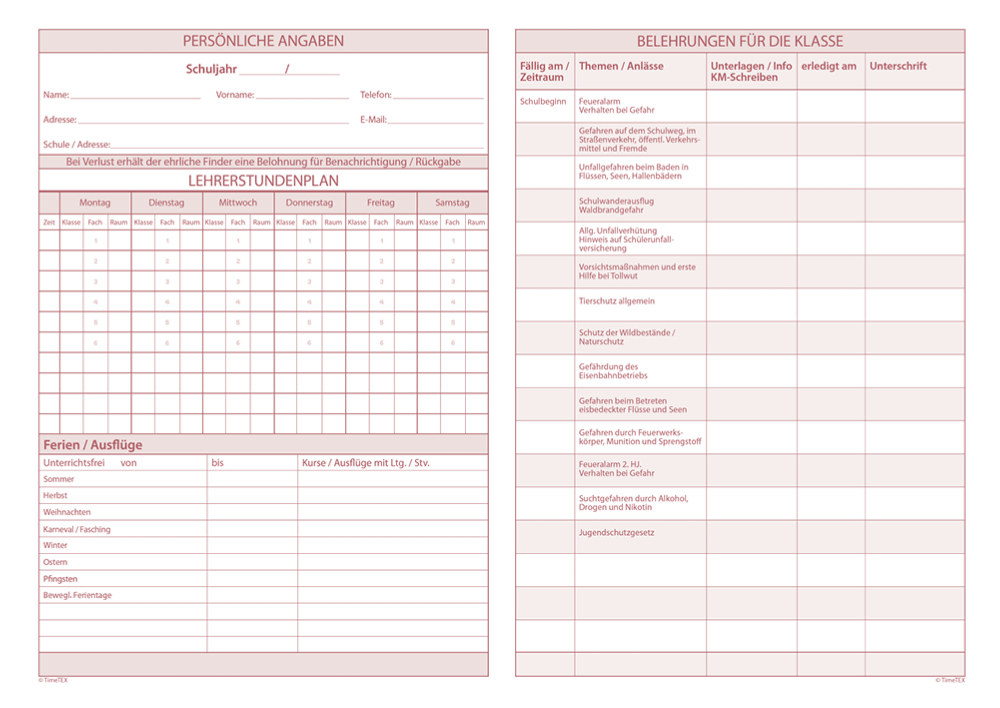 TimeTEX Klassenleiter-Heft, A4 | Notenhefte & Orgahefte | Lehrerplaner ...