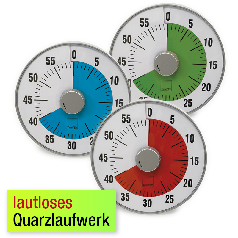 TimeTEX Zeitdauer-Uhr lautlos L, 19 cm ø, Zeitdauer Uhren, Unterrichtsmaterial, Lehrerbedarf, Schule